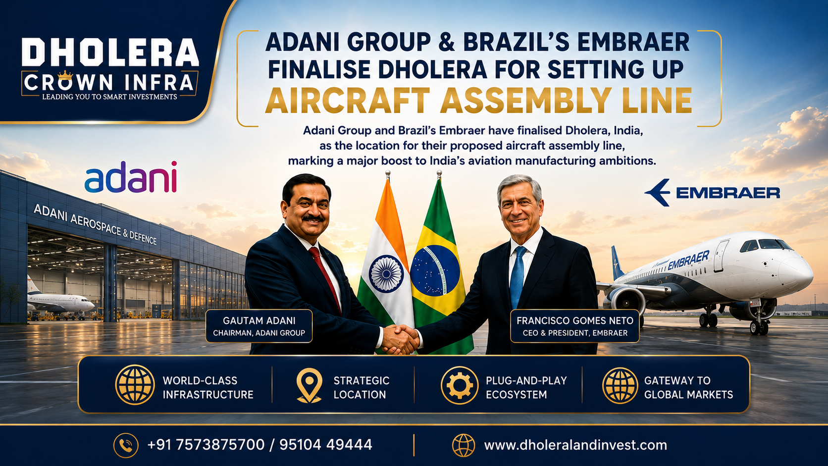 Adani Group & Embraer Finalise Dholera for Aircraft Assembly Line: A Landmark Moment for India's Aviation Future